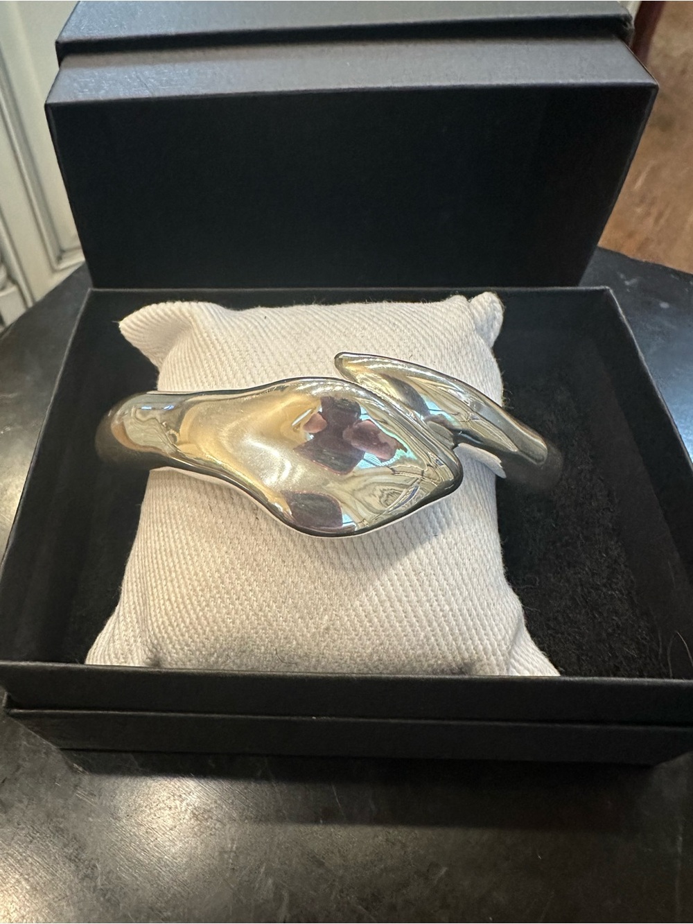 Polished Silver Sculptural Open Cuff Bracelet - Women's Jewelry